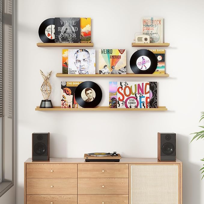 Floating Picture Ledge Shelves for Wall Set of 8, 16 Inch Wall Shelves with Lip Long Large Nursery Book Shelf for Toys Storage Kids Bookshelf Wall Mounted Living Room Bedroom Decor Frames