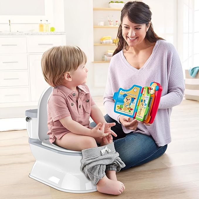 2-in-1 Toddler Potty Training Toilet - Larger Potty Chair & Detachable Training Seat for Boys & Girls Ages 1-3 with Flushing Sound, Wipes Storage, Toilet Paper Holder - Grey