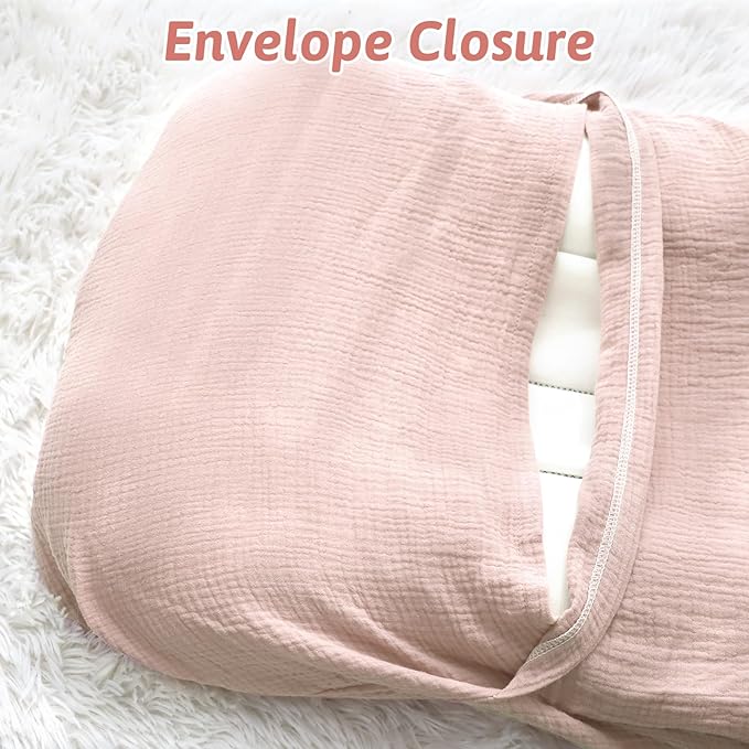 Hooyax Baby Lounger Cover 2 Pack - 100% Muslin Cotton Newborn Lounger Pillow Covers Only, Soft Breathable Infant Lounger Cover with Reinforced Stitching, Fits Most Standard Baby Loungers (Pink Wheat)