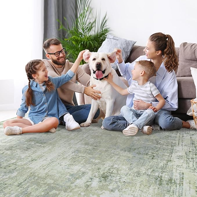 6x9 Area Rugs for Living Room Rug Washable: Modern Rug for Dining Room Bedroom Carpet Non Slip Low Pile 6 by 9 Indoor Abstract Nursery Home Office Green