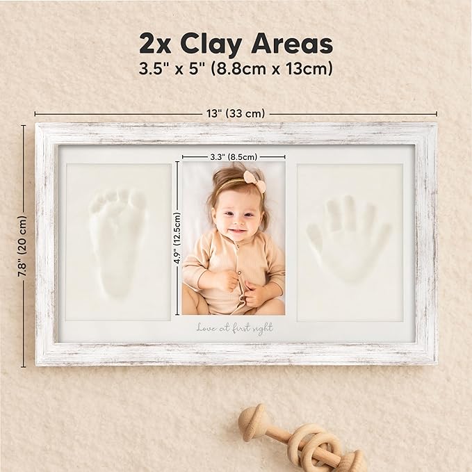 Baby Hand and Footprint Kit - Clay Handprint Keepsake Frame, Newborn Nursery Picture Frame, Personalized New Mom Gifts for Baby Shower & Registry (Vintage Gray)