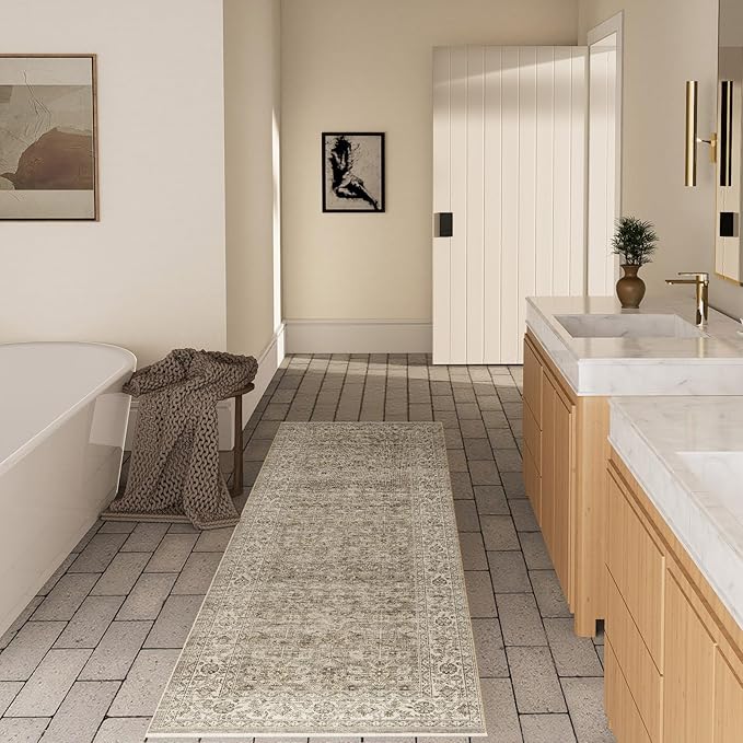 Machine Washable Kitchen Runner Rugs: 2'x10' Hallway Rug Stain Resistant Non Slip Low Pile Soft Carpet Runners for Hallways Indoor Entryway Kitchen Laundry Room Bedroom Bathroom Farmhouse