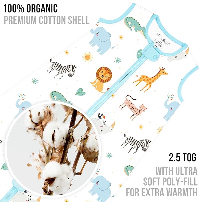 Mama Cheetah Baby Sleep Sack 2.5 TOG, Organic Cotton Baby Wearable Blanket with Two-Way Zipper, Swaddle Transition Baby Sleeping Bag for Newborn Infant Toddler Boy Girl, 6-12 Months