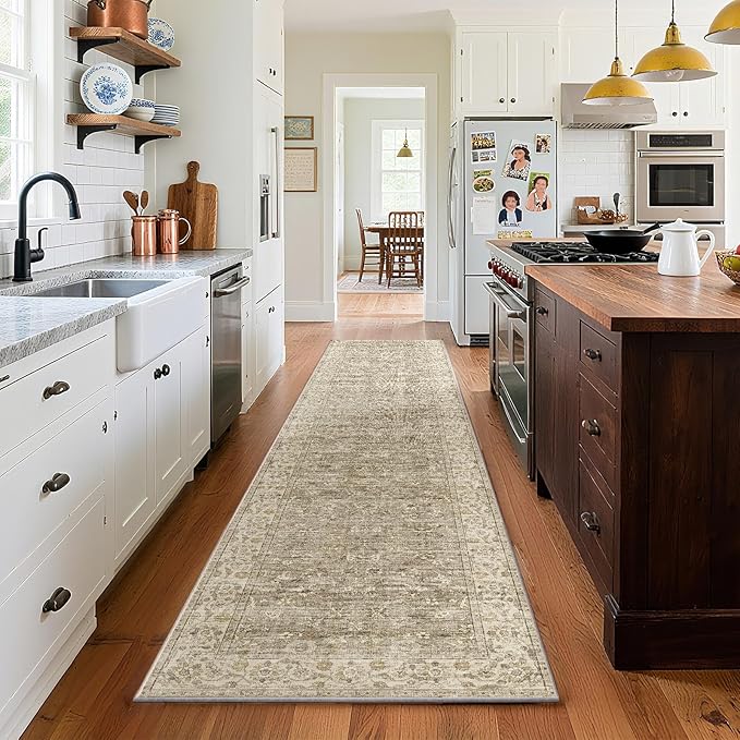 Washable Kitchen Rug Runners for Hallways: 2'x10' Bedroom Runner Rug Non Slip Low-Pile Stain Resistant Soft Indoor Floor Carpet Runner for Indoor Entryway Hallways Kitchen Laundry Room Farmhouse
