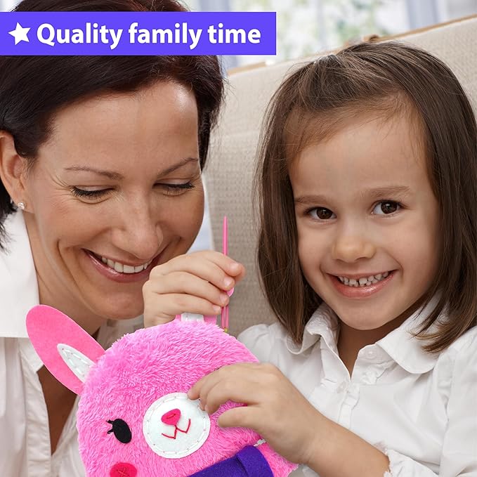 KRAFUN Sewing Kit for Kids Beginner My First Art & Craft, Includes Bunny Doll Stuffed Animal, Instructions & Plush Felt Materials for Learn to Sew, Embroidery, Age 7 8 9 10 11 12