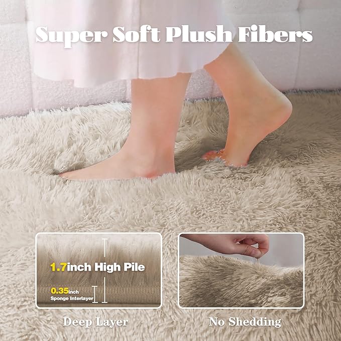6x9 Area Rug for Living Room: Fluffy Shag Soft Washable Rugs Large Fuzzy Plush Indoor Carpet for Bedroom Nursery Playroom Kids Girls Boys Room (Camel, 6'x9')