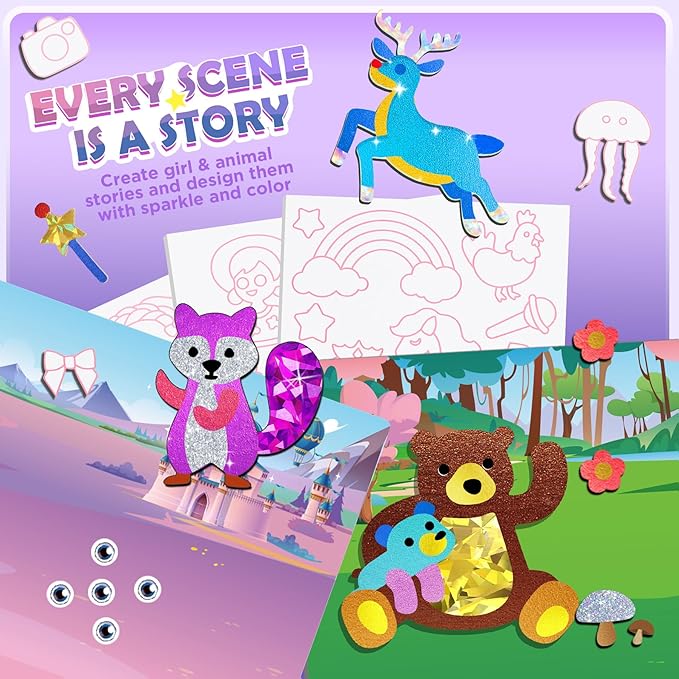 Foil Arts and Crafts for Kids Ages 4-8, Large Size Princess Fun Foil Art Craft Supplies Kits, No Mess DIY Creative Activity Travel Toys, Foam Sticker Coloring Books,Party Favor Birthday Gifts for Kids