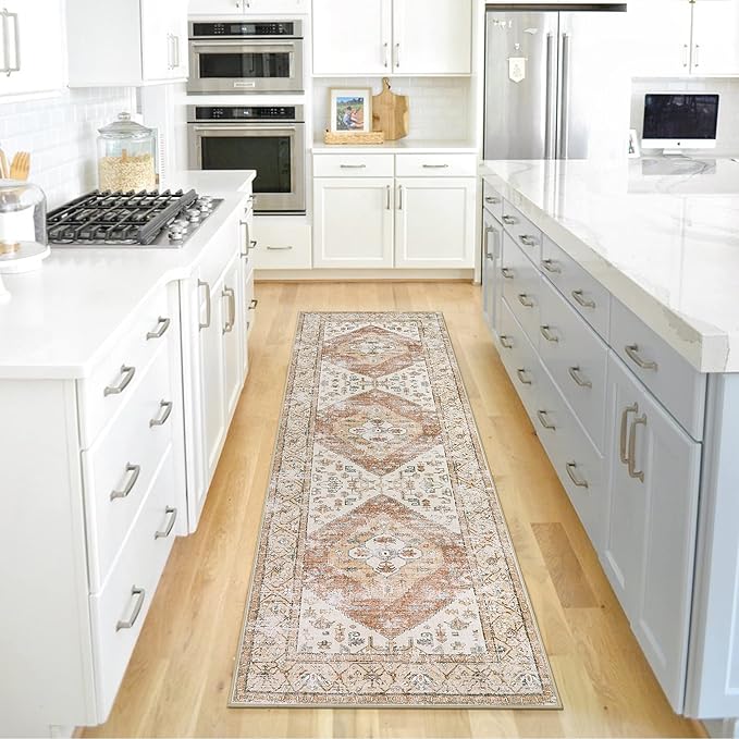 Lahome Boho Washable Rug Runner - 2x7 Non-Slip Runners Rugs for Hallways Non-Shedding Lightweight Runners for Kitchen, Oriental Distressed Print Indoor Carpet Runner for Entrance Bathroom Laundry Room
