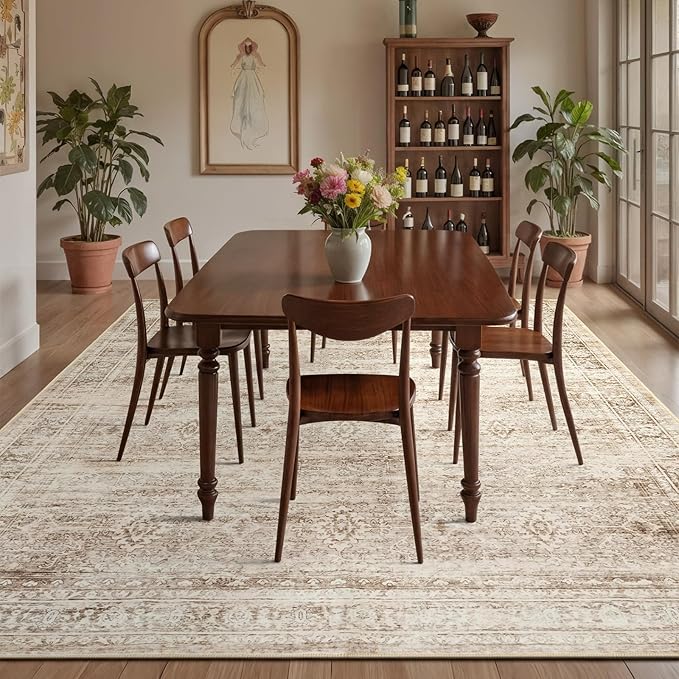 Lofus 8x10 Area Rug for Living Room,Beige Washable Large Rugs with Non-Slip Backing,Soft Neutral Carpets for Bedroom Dining Room Home Office Indoor Nursery