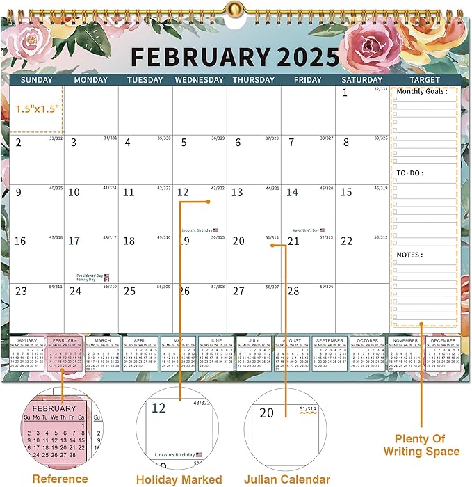 2025 Calendar, Wall Calendar 2025-2026 Planner Hanging Spiral Bound Magnetic Fridge Calendars 15" x 12", Use Jan 2025 - Jun 2026