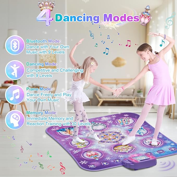 Dance Mat for 3-12 Year Old Girls, Frozen Dance Pad with Wireless Bluetooth, Purple Electronic Music Princess Toys Birthday for Kids and Toddlers Ages 3 4 5 6 7 8 9 10 +