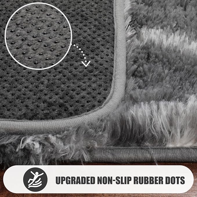 ONASAR Area Rugs for Living Room Bedroom, 5x8 Washable Fluffy Grey and White Rug, Geometric Boho Soft Plush Shaggy Fuzzy Floor Carpet for Nursery Kids Girls Boys Teen Dorm Home Decor Aesthetic