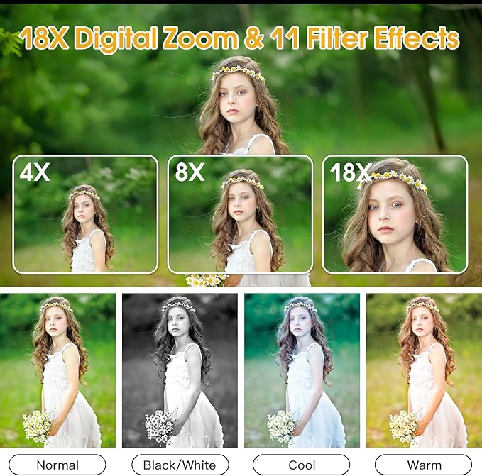 4K Digital Camera for Teens, FHD 64MP Digital Camera for Kids with 64GB SD Card, 18X Digital Zoom Cameras for Photography, Point and Shoot Video Camera for Kids, Black