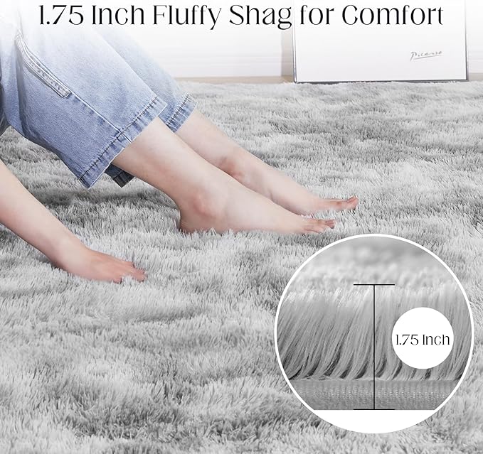 Ultra Soft Area Rugs for Living Room, 5x7 Tie-Dyed Light Grey Fluffy Plush Rugs for Bedroom, Non-Slip Floor Carpet for Nursery, Bedside, Playroom, Corridor, Indoor Decor