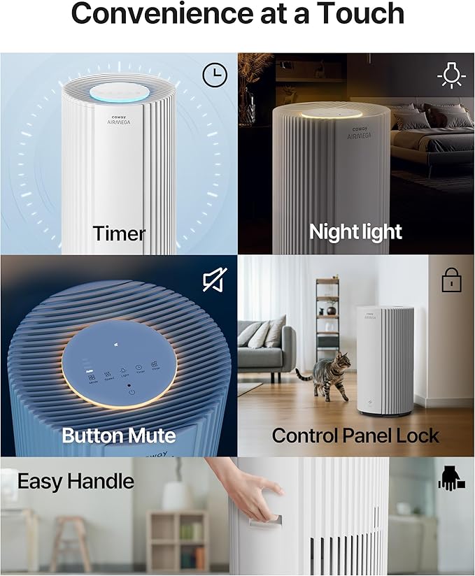 COWAY Air Purifiers for Large Room Whole Home Up to 2,640ft², True HEPA Filter for Smoke, Allergies, Pet Dander, Odor, PM 10 AQI, Turbo Eco Mode, Timer, Energy Star, 3yr Warranty, Airmega 350 Beige