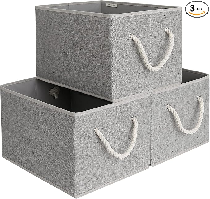 StorageWorks Storage Baskets for Shelves, Foldable Fabric Closet Storage Bins with Handles, Fabric Storage Bins Clothes Organizer, Gray, 3-Pack, Extra Large