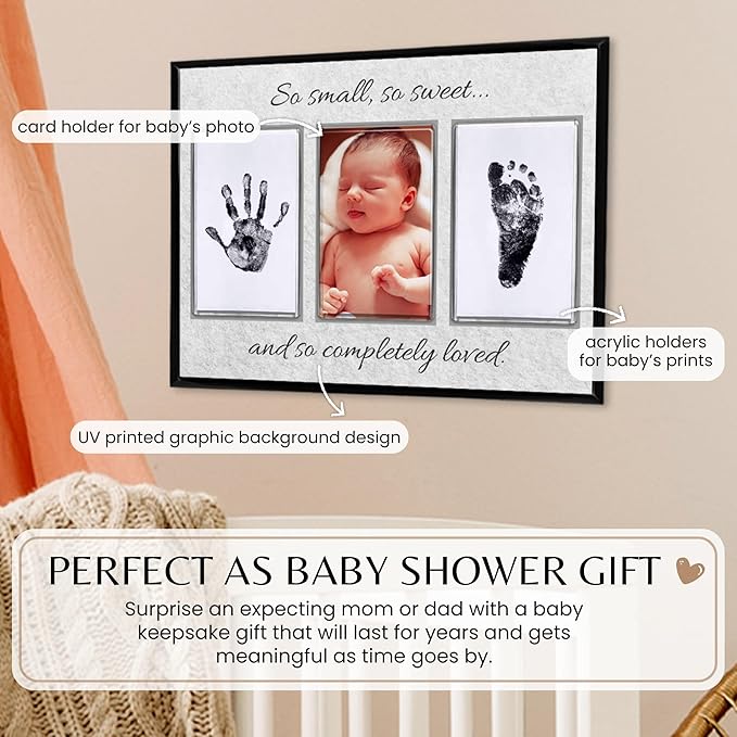 Inkless Hand and Footprint Kit, Baby Keepsake Plaque & Baby Shower Gifts - Ideal as Mom To Be Gift, Nursery Picture Frames, Clean Touch Hand and Footprint Kit (Style 2 - Design 3)