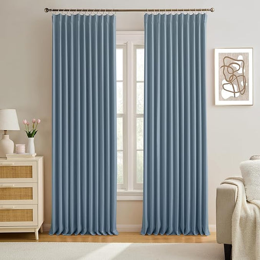 KEQIAOSUOCAI Pinch Pleated Blackout Curtain Drapes for Window 84" L - Triple Weave Energy Saving Thermal Room Divider Blackout Panels for Patio (72" Wide per Panel, 2 Panels, Dusty Blue)