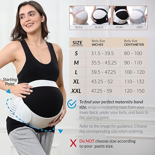 NeoTech Care Pregnancy Support Maternity Belt, Waist/Back/Abdomen Band, Belly Brace (Size L, Ivory Color)