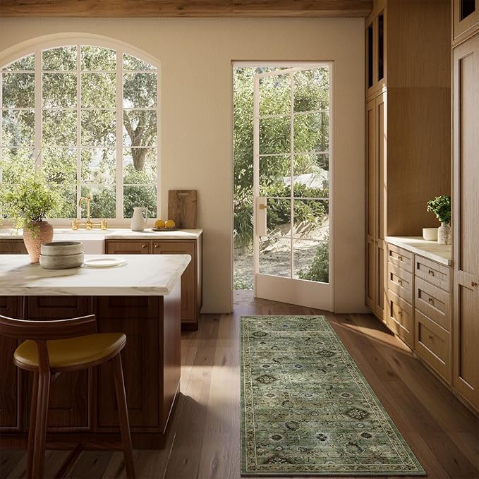 Washable Runners for Hallways Kitchen Rugs: 2'6"x8' Runner Rug Stain Resistant Non Slip Low Pile Soft Carpet Runners for Hallways Bedroom Kitchen Entryway Indoor Laundry Room Farmhouse