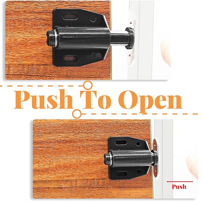 2 Pack Cabinet Magnetic Touch Latch, Push to Open Catches Magnet Push Release Latches Hardware for Kitchen Cabinet Drawer Cupboard Closet Door (Black)