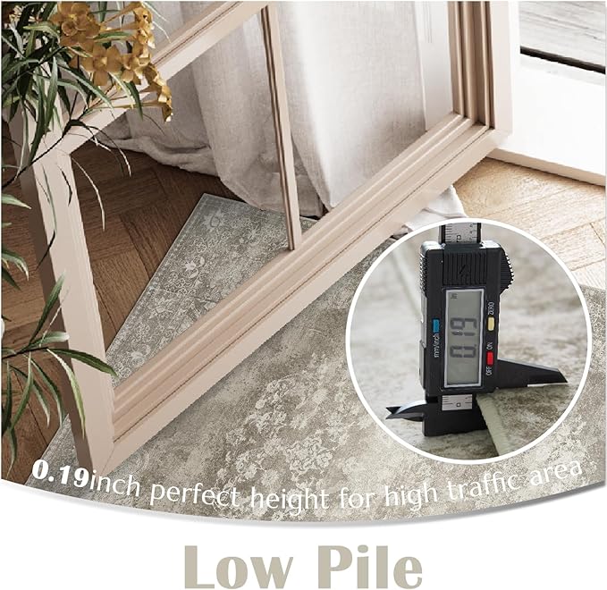 jinchan Washable Area Rug 6x9 for Living Room - Soft Faux Wool Ultra-Thin Stain Resistant Non-Slip Distressed Vintage Floral Large Carpet for Bedroom,Dining Room,Home Office,Nursery(Brown, 6'x9')