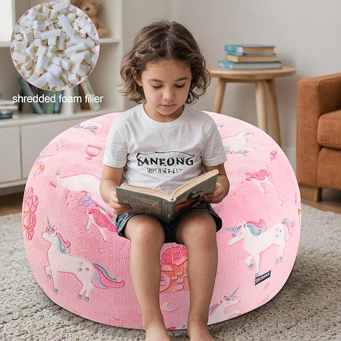 COMAX Kids Bean Bag Chair Turn into Beanbag Bed, Toddler Bean Chair for Girl Boy Sleeping, Lazy Children Bean Bags with Filler, Convertible Child Floor Mattress, Pink Fairy