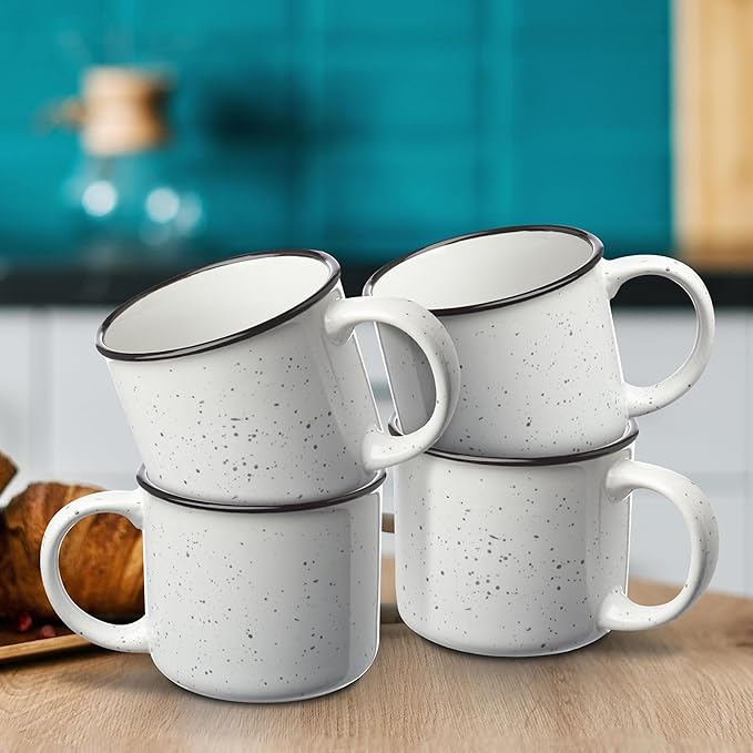 DISCOUNT PROMOS Ceramic Campfire Coffee Mugs 13 oz. Set of 10, Bulk Pack - Perfect for Tea, Espresso, Cappuccino, Hot Cocoa - White