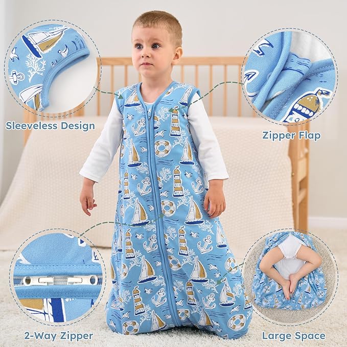 Yoofoss Baby Sleep Sack 18-24 Months, 1.5 Tog Baby Wearable Blanket with 2-Way Zipper, 100% Cotton Organic Fabric Winter Infant Sleeping Sack, Warm Soft Comfy
