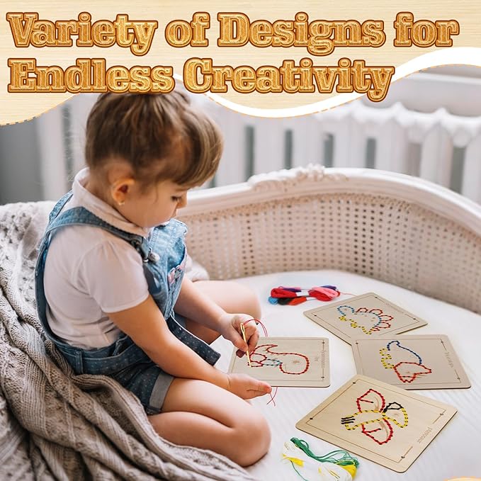 Montessori Wooden Lacing Dinosaur Toys for Toddlers and Kids Ages 2-4 5-7, Sewing Kit Fine Motor Skill Busy Board, Education Sensory Preschool Toy for 1 2 3 4 Year Olds, Birthday Gift for Boys Girls