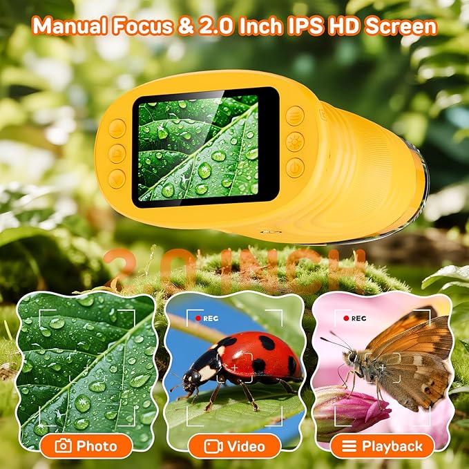 1000X Handheld Digital Microscope for Kids – 2-Inch Screen STEM Toy, Christmas Birthday Gift for Boys & Girls 5-10 Years, Portable Magnification Science Lab Kit