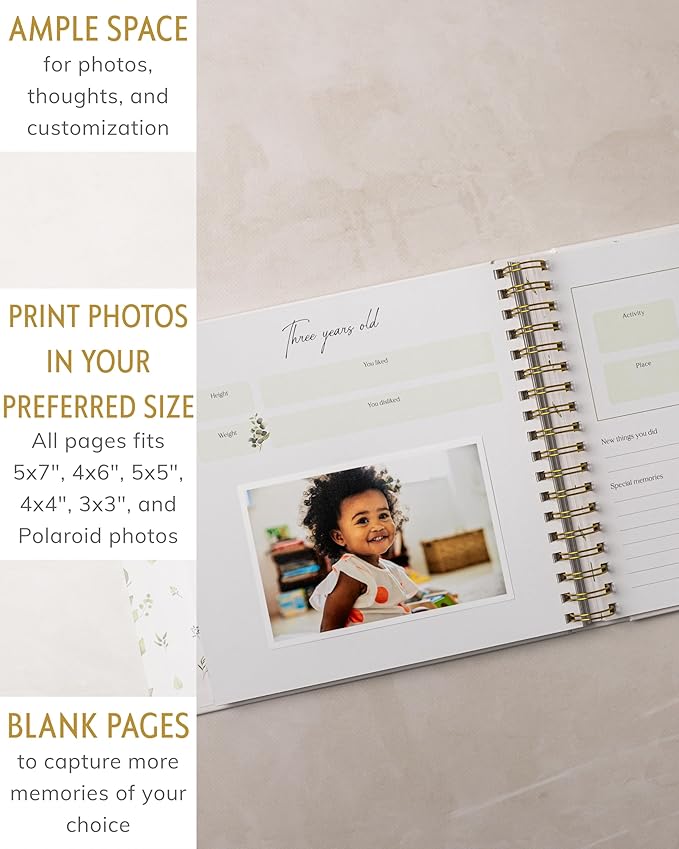 Baby's First 5 Year Book for Girl or Boy - Gender Neutral Green Meadow Nature Keepsake Memory Journal - Newborn Photo Album Milestone Scrapbook - Baby Registry and Gender Reveal Gift for Parents to Be