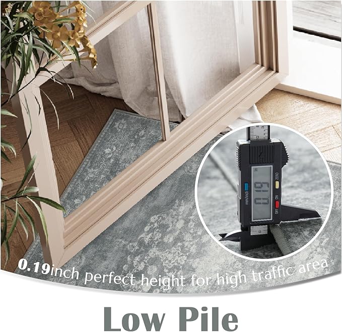 jinchan Washable Area Rug 8x10 for Living Room - Soft Faux Wool Ultra-Thin Stain Resistant Non-Slip Distressed Vintage Floral Large Carpet for Bedroom,Dining Room,Home Office,Nursery(Grey, 8'x10')