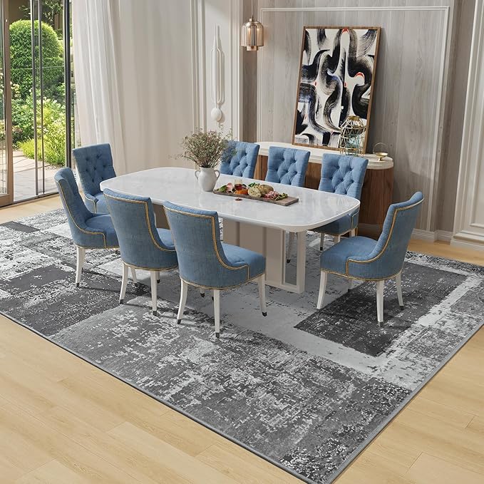 LOCHAS Rug for Living Room, Washable Soft Area Rugs for Bedroom 6x9, Abstract Carpet for Indoor Office Kids Dining Room Nursery Floor, Grey Geometric Vintage Home Decor, Non Slip, Pet Child Friendly