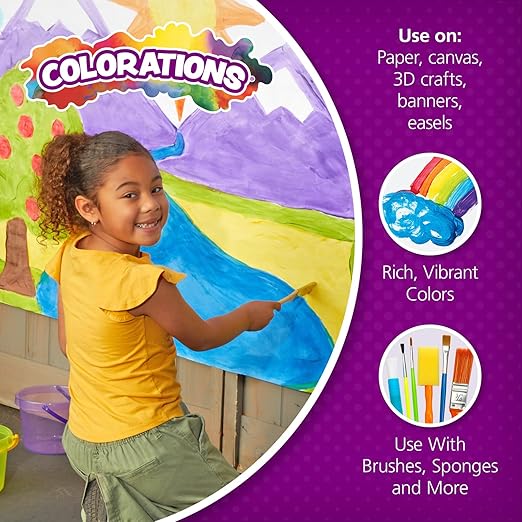Colorations BioColor Paint, Fluorescent, 16 oz, Set of 9, Washable, Non-Toxic, Kids Paint, School Art Supplies