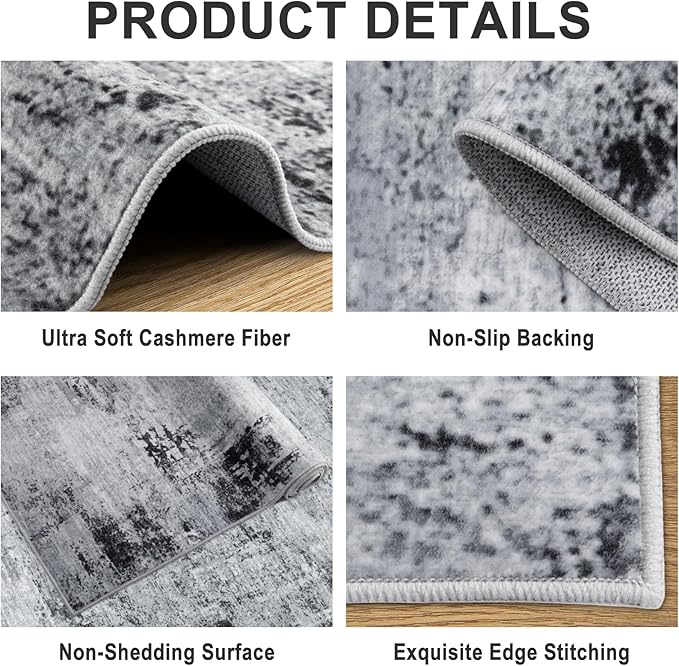 8x10 Area Rugs for Living Room - Washable Rug Modern Abstract Soft Large Neutral Non-Slip Carpet Indoor Floor Thin Carpets for Bedroom Dining Room Farmhouse Nursery Home Office Black