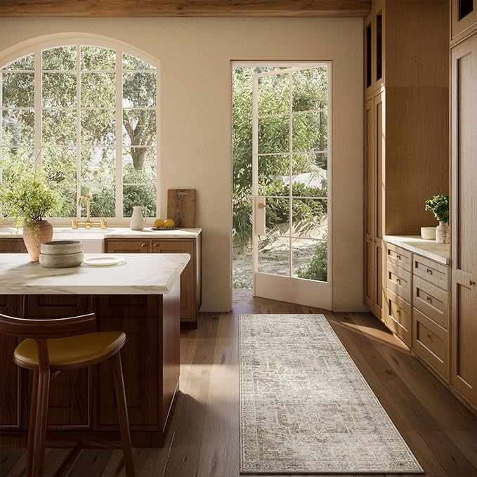 Machine Washable Kitchen Runner Rugs: 2'x6' Hallway Rug Non Slip Low Pile Stain Resistant Soft Carpet Runners for Hallways Indoor Entryway Kitchen Laundry Room Bedroom Farmhouse