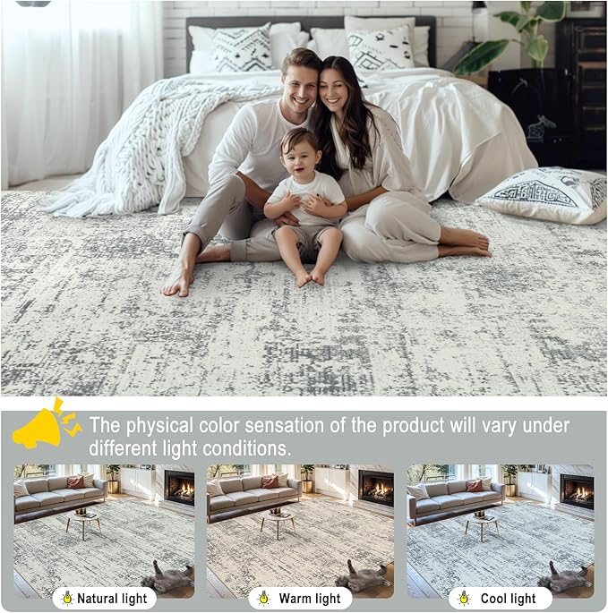 Area Rugs Living Room Rug - 5x7 Washable Modern Abstract Soft Neutral Non-Slip Carpet Large Indoor Floor Stain Resistant Thin Carpets for Bedroom Dining Room Farmhouse Nursery Home Office Grey