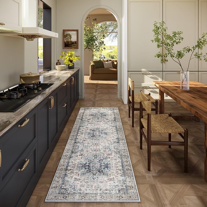 Machine Washable Kitchen Runner Rugs: 2'x6' Hallway Runner Rug Non Slip Low Pile Stain Resistant Soft Carpet Runners for Hallways Indoor Entryway Kitchen Laundry Room Beside Farmhouse