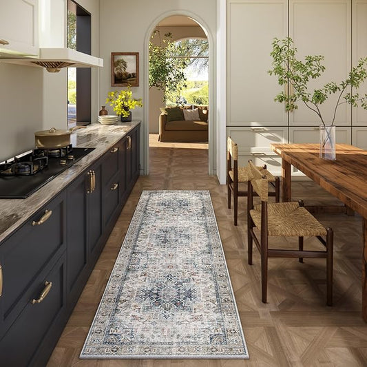 Machine Washable Kitchen Runner Rugs: 2'6"x8' Hallway Runner Rug Non Slip Low Pile Stain Resistant Soft Carpet Runners for Hallways Indoor Entryway Kitchen Laundry Room Beside Farmhouse
