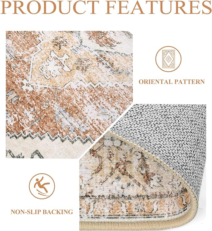 Lahome Boho Carpet Runners for Hallway 2x10 Washable Non-Slip Runner Rug Non-Shedding Lightweitht Long Kitchen Carpet, Oriental Distressed Print Floor Mat for Entrance Laundry Room Foyer