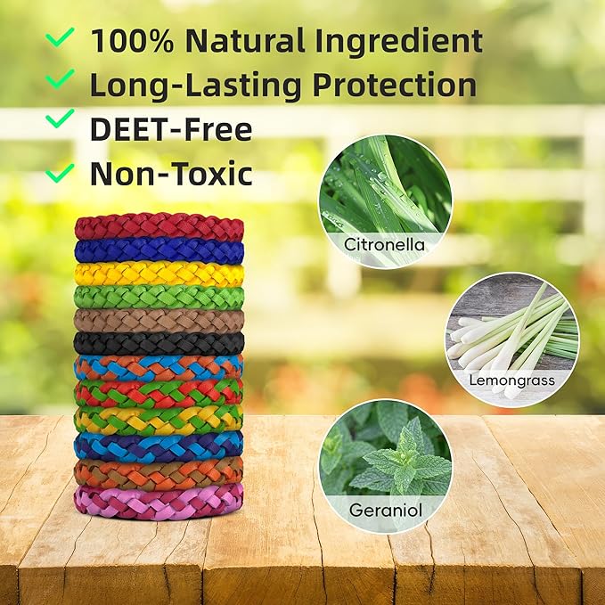 42 Pack Mosquito Repellent Bracelets, DEET-Free Natural Bands, PU Leather Insect & Bug Repellent Wrist Bands for Kids & Adults, Individually Wrapped