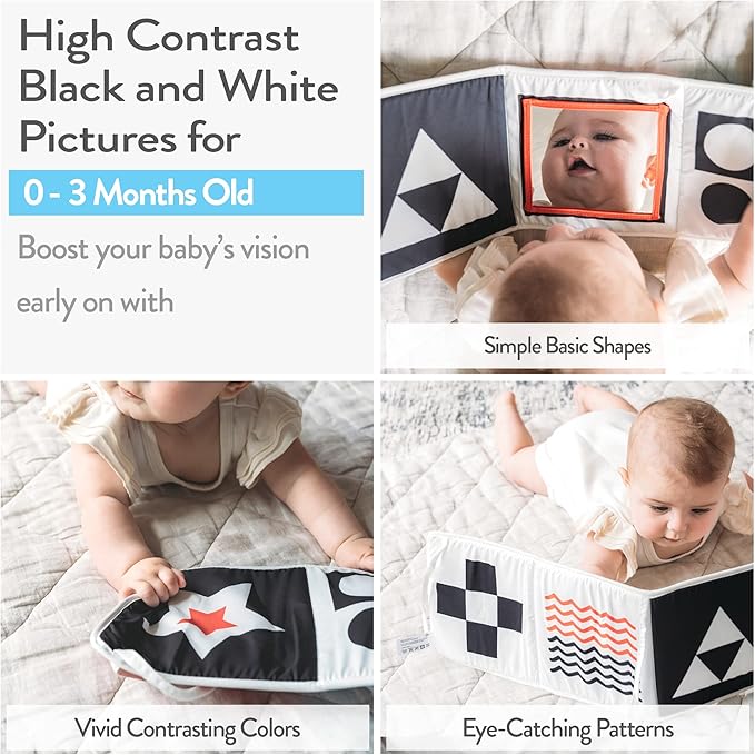 Infant Toys 0-6 Months Baby Mirror Tummy Time Toys Sensory Books for Babies Touch and Feel Crinkle Books for Babies
