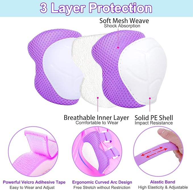 Kids Bike Helmet with DIY Stickers and Knee Pads Elbow Pads Wrist Guard Set for Ages 3-8-14 Toddler Boys Girls Helmet for Roller Skates Cycling Skateboarding Bicycle Scooter