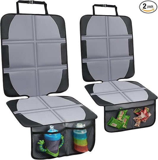 Car Seat Protector, 2 Pack Baby CarSeat Covers with Mesh Pockets & Non-Slip Backing 600D Durable Seat Protectors Under Car Seat for Baby(Gray, Large)