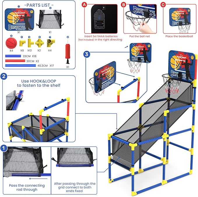 Kids Basketball Hoop Arcade Game W/Electronic Scoreboard Cheer Sound, Basketball Hoop Indoor Outdoor W/4 Balls, Basketball Game Toys Gifts for Kids 3-6 5-7 8-12 Toddlers Boys Girls