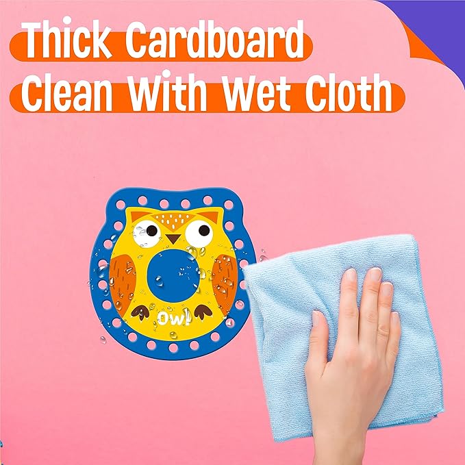 26PCS Kids Lacing Cards, 26 Double Sided Uppercase Sewing Cards with 26 Colorful Laces, Imagination Development Lacing Toys Games for Children Educational and Learning Activity