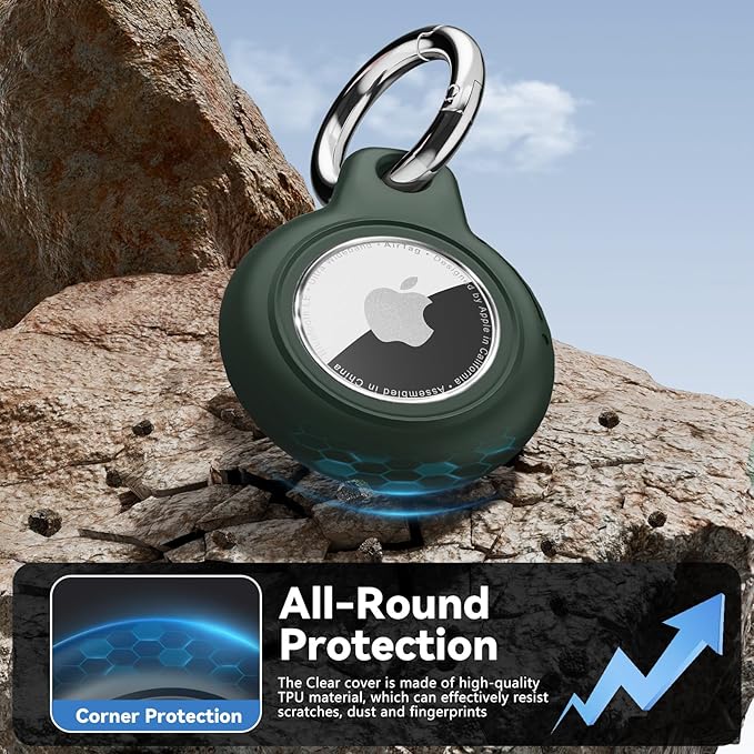 Upgrade Waterproof 2 Pack Airtags Holder with Apple Airtags Keychain, Hard PC Air Tag Case, Anti-Scratch & Shock Air tag Holder, Men's Women's Keyrings & Keychains-Black+Dark Green