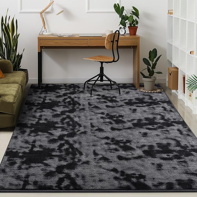 Kimicole 5x8 Washable Area Rugs for Bedroom Living Room, Low Pile Ulta-Thin Solid Color Rug, Non-Slip Soft Fluffy Carpet for Nursery Kids Room Dorm Room Home Decor (Dark Grey)