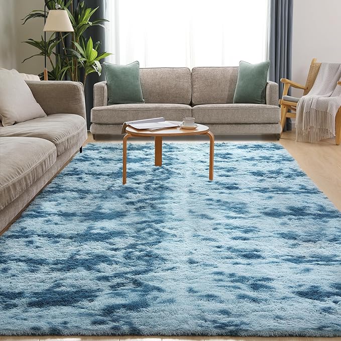 Luxury Area Rug, 6x9 Rugs for Living Room, Ultra Soft Rugs for Bedroom, Non-Slip Indoor Carpet for Nursery, Kids Room, Playroom, Home Decor, Tie-Dyed Blue